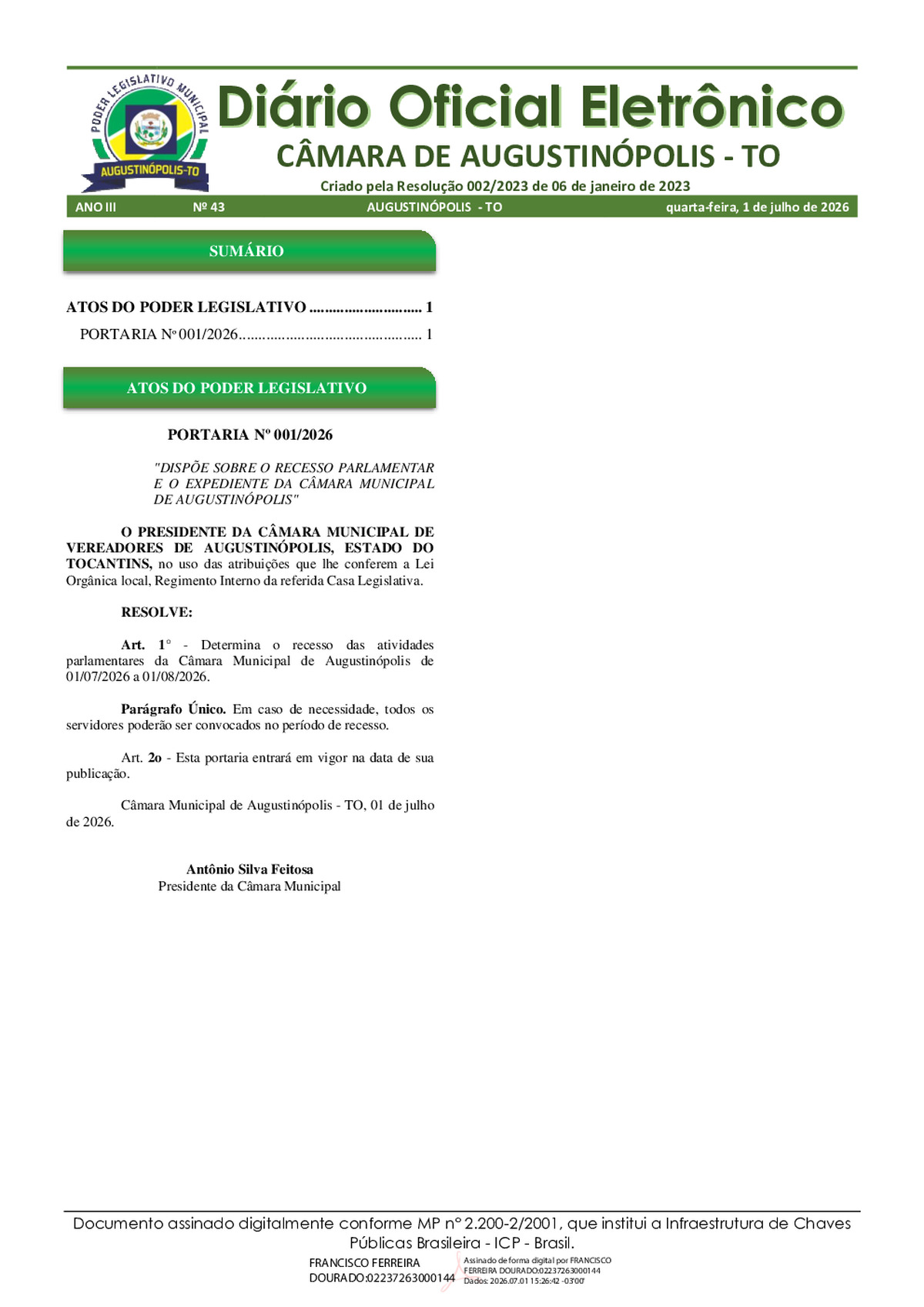 Diário Oficial - Edição 043